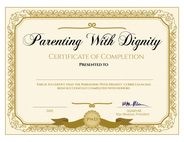 Parenting with Dignity Certificate of Completion